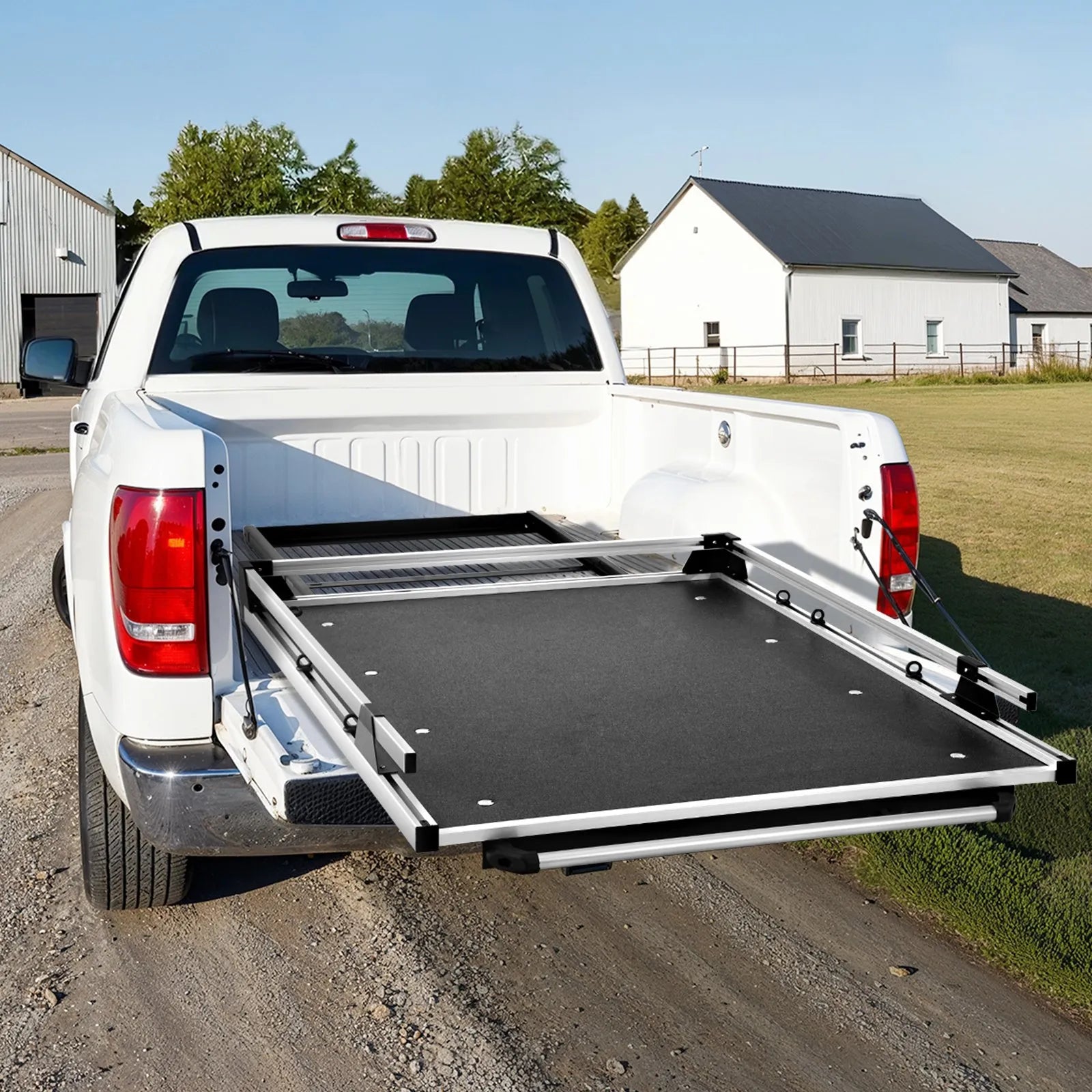 Sliding Truck Bed Organizer, 58 x 41 Inch Heavy-Duty Truck Bed Storage Drawer with 1000 lbs Capacity, 6 Movable Rings for Cargo Securing, 2-Position Slide-Out Tray for Pickup Trucks