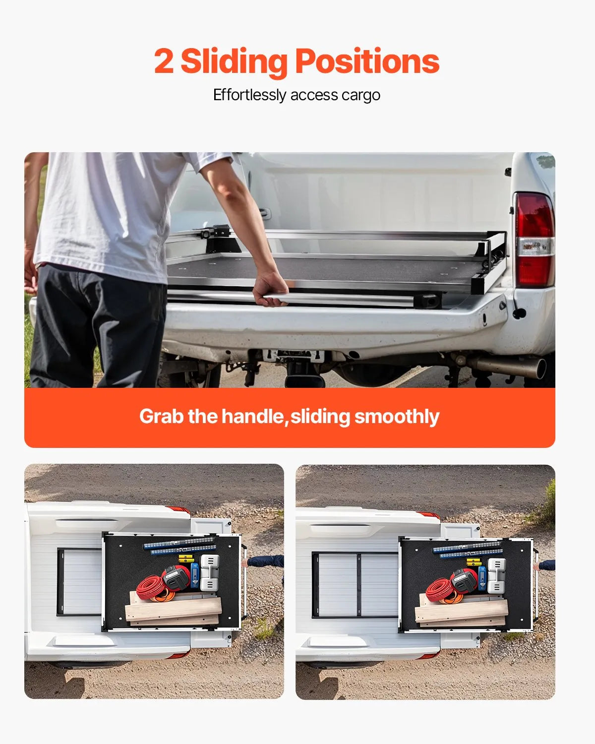 Sliding Truck Bed Organizer, 68 x 48 Inch Heavy-Duty Truck Bed Storage Drawer with 1000 lbs Capacity, 6 Movable Rings for Cargo Securing, 2-Position Slide-Out Tray for Pickup Trucks