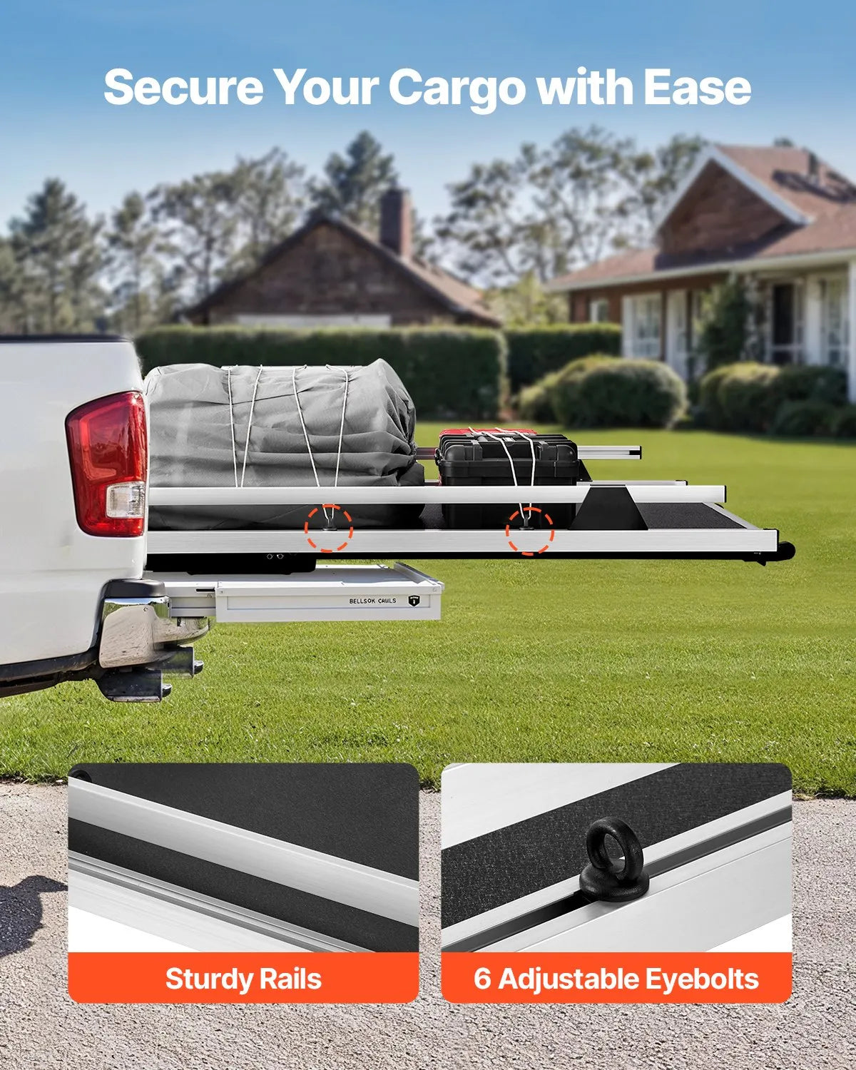Sliding Truck Bed Organizer, 75 x 48 Inch Heavy-Duty Truck Bed Storage Drawer with 1000 lbs Capacity, 6 Movable Rings for Cargo Securing, 2-Position Slide-Out Tray for Pickup Trucks