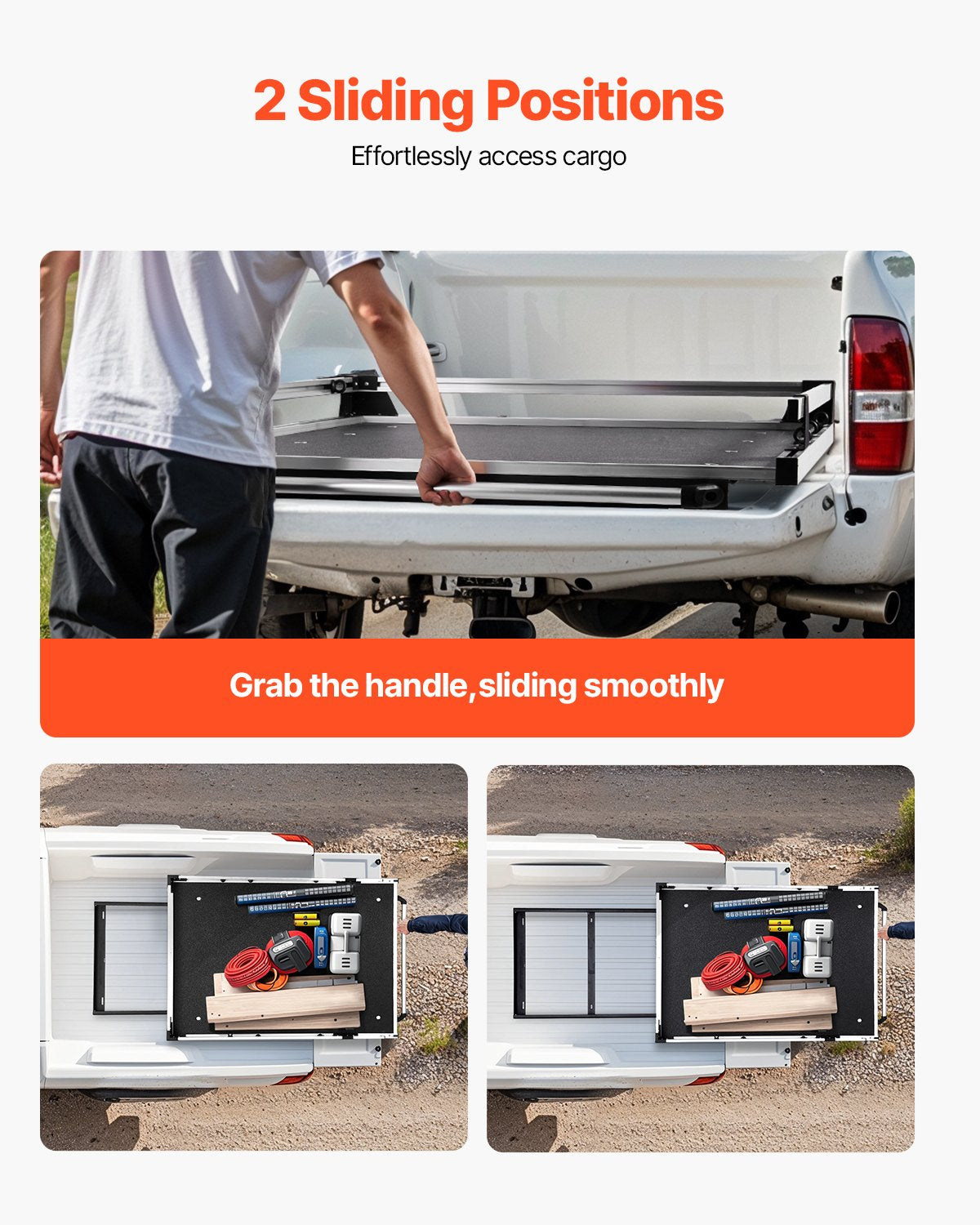 Sliding Truck Bed Organizer, 78 x 48 Inch Heavy-Duty Truck Bed Storage Drawer with 1000 lbs Capacity, 6 Movable Rings for Cargo Securing, 2-Position Slide-Out Tray for Pickup Trucks