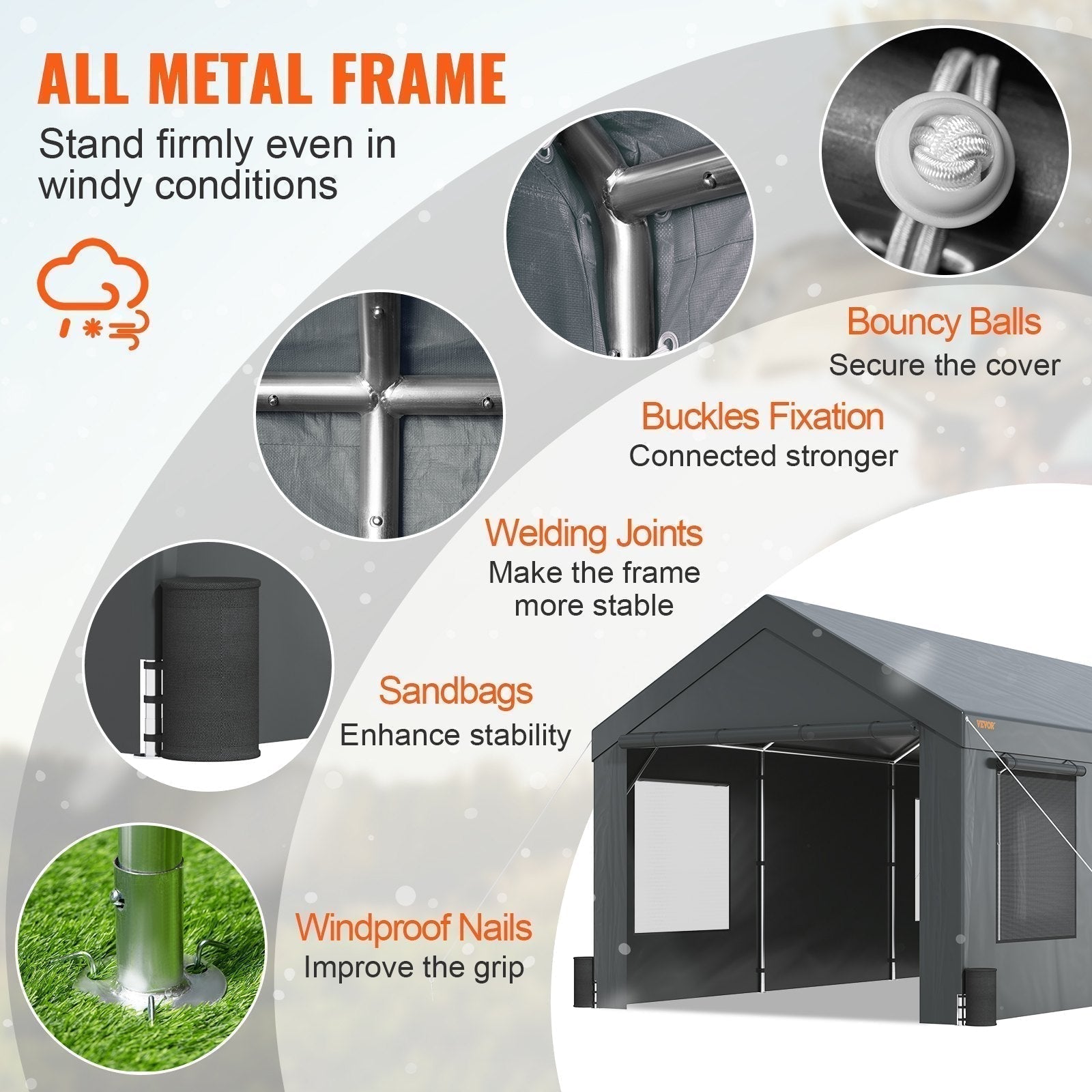 Heavy Duty 10x20ft Car Canopy, Outdoor Garage Shelter with Removable Sidewalls, Roll-up Ventilated Windows & Doors, UV Resistant Waterproof All-Season