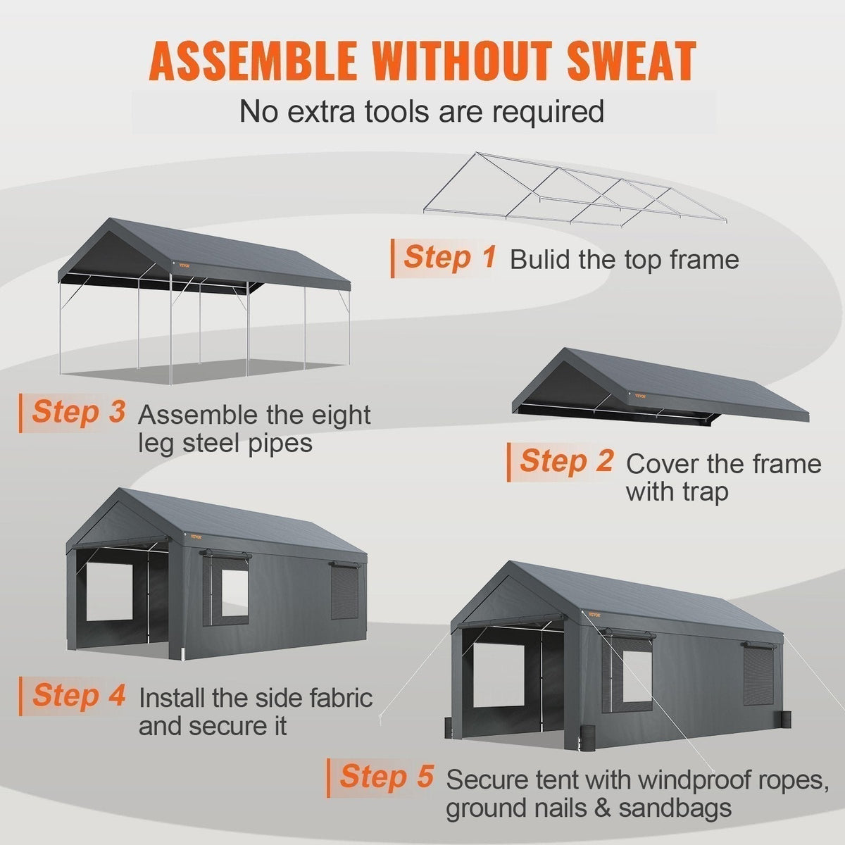 Heavy Duty 10x20ft Car Canopy, Outdoor Garage Shelter with Removable Sidewalls, Roll-up Ventilated Windows & Doors, UV Resistant Waterproof All-Season us_FBSJS810X20FT5MK7V0_original_img-v3_car-canopy-f5