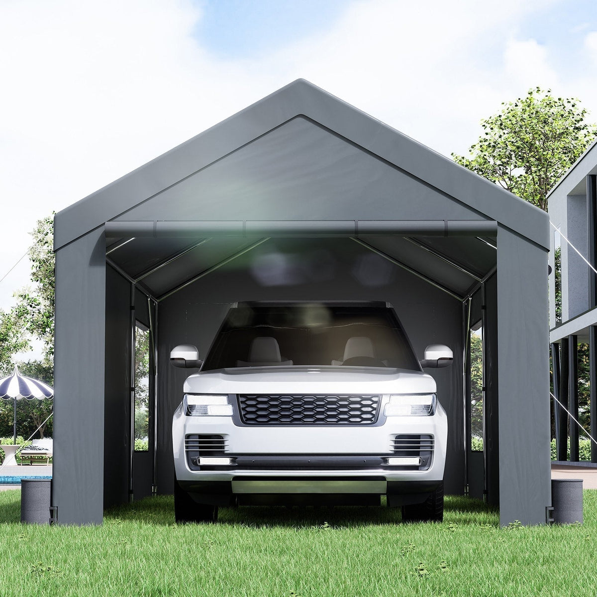 Heavy Duty 10x20ft Car Canopy, Outdoor Garage Shelter with Removable Sidewalls, Roll-up Ventilated Windows & Doors, UV Resistant Waterproof All-Season us_FBSJS810X20FT5MK7V0_original_img-v3_car-canopy-m100-1.12