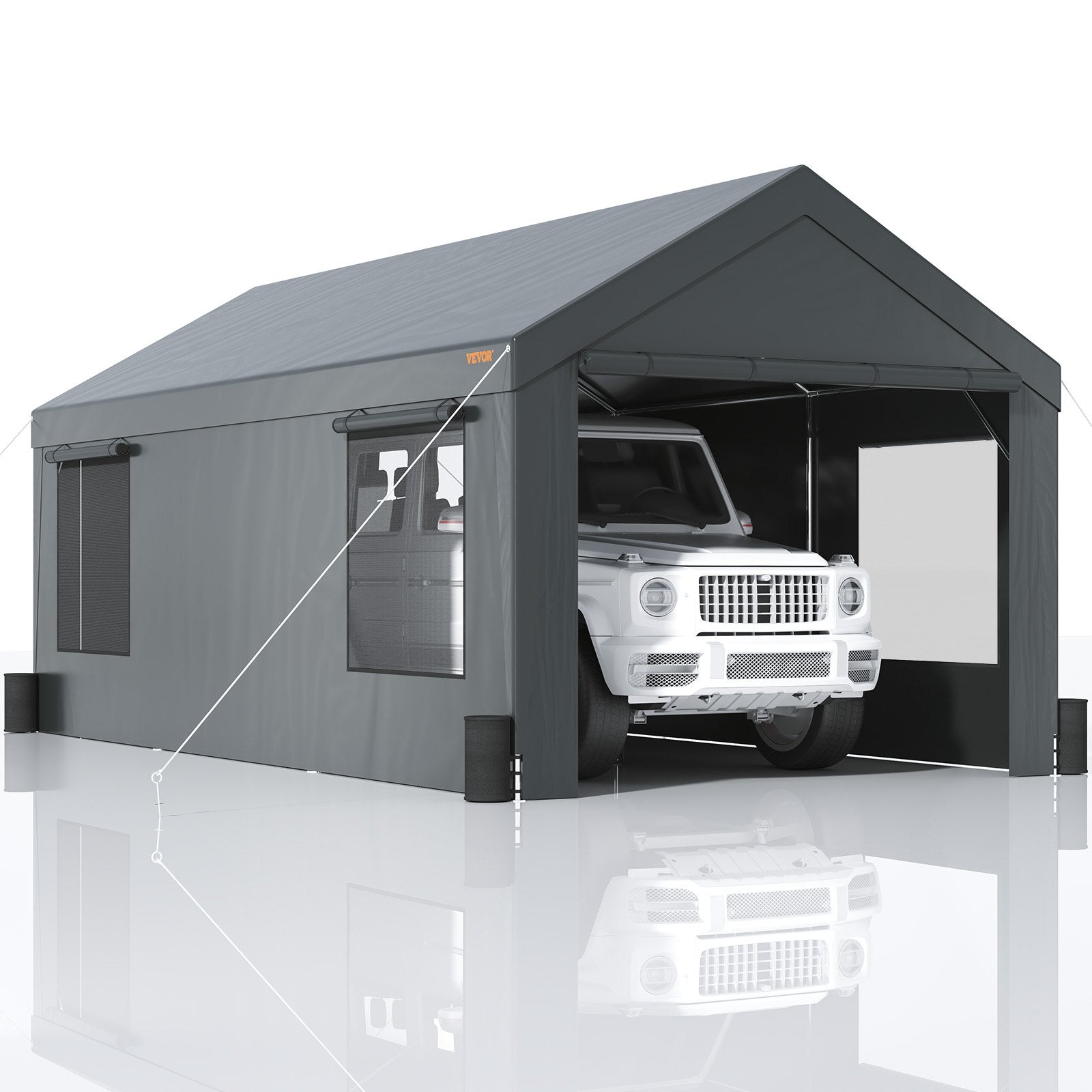 Heavy Duty 10x20ft Car Canopy, Outdoor Garage Shelter with Removable Sidewalls, Roll-up Ventilated Windows & Doors, UV Resistant Waterproof All-Season