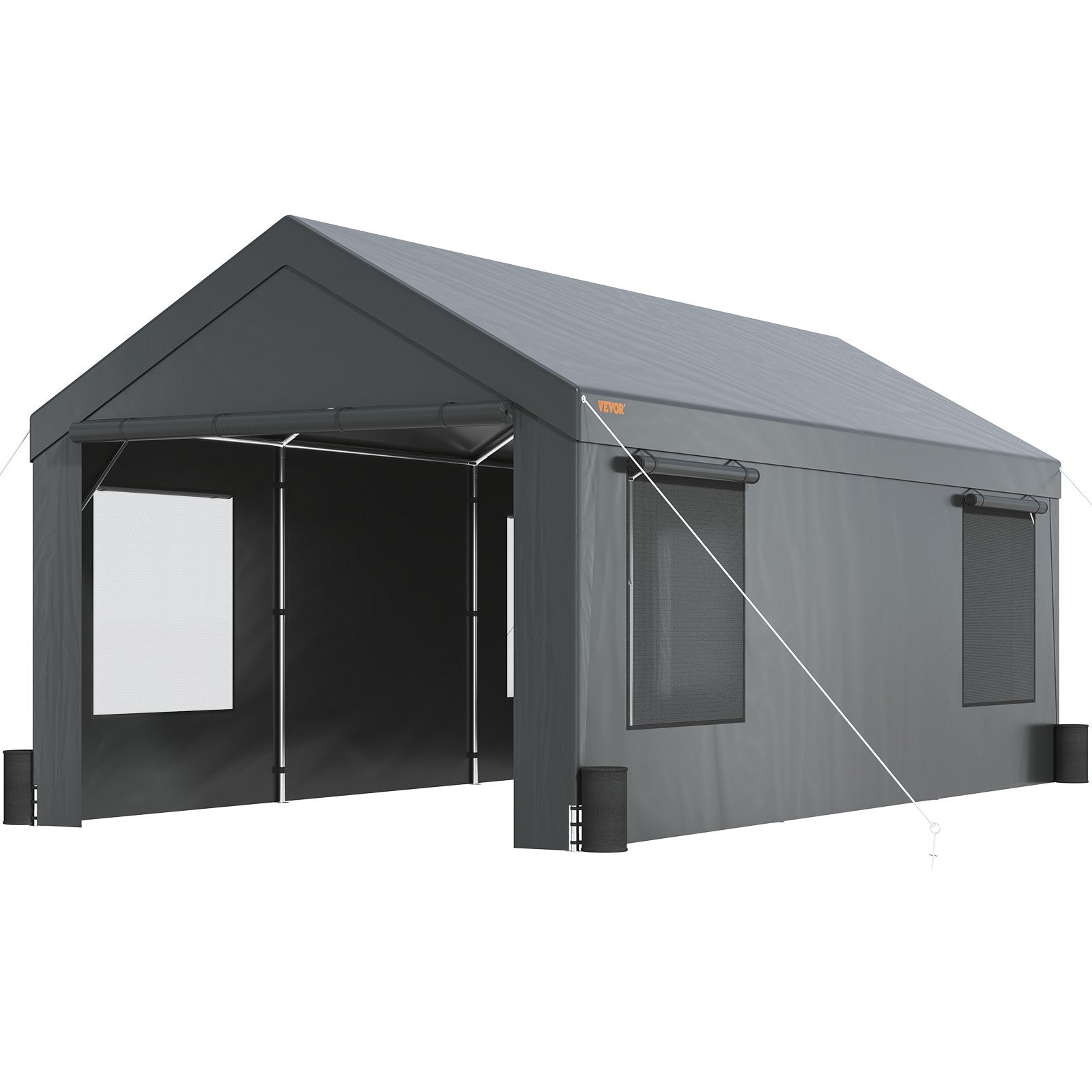 Heavy Duty 10x20ft Car Canopy, Outdoor Garage Shelter with Removable Sidewalls, Roll-up Ventilated Windows & Doors, UV Resistant Waterproof All-Season