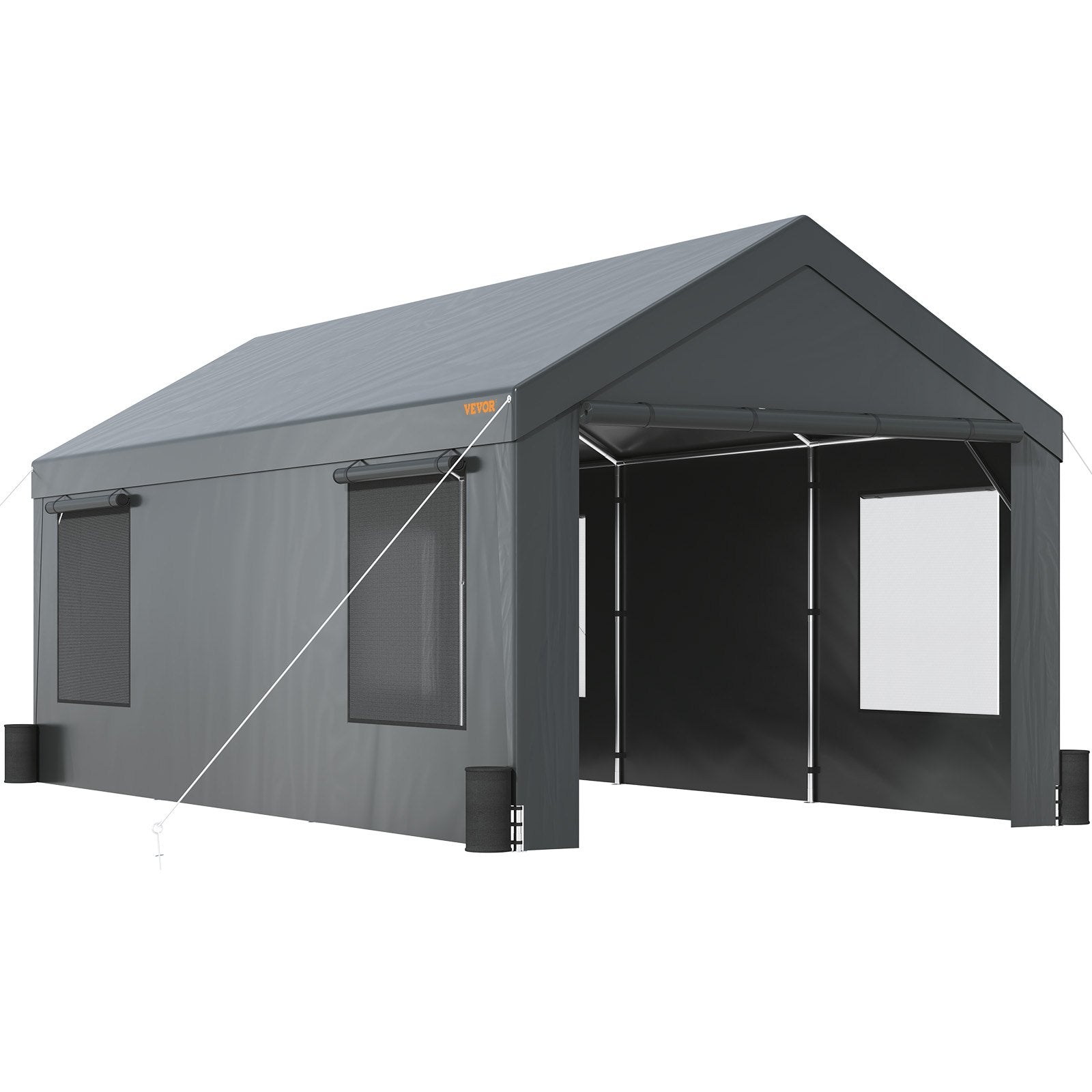 Heavy Duty 10x20ft Car Canopy, Outdoor Garage Shelter with Removable Sidewalls, Roll-up Ventilated Windows & Doors, UV Resistant Waterproof All-Season