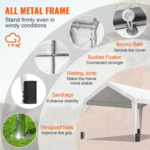 Carport, 10x20 ft Heavy Duty Car Canopy Garage Boat Shelter Party Tent with 8 Reinforced Poles and 4 Weight Bags