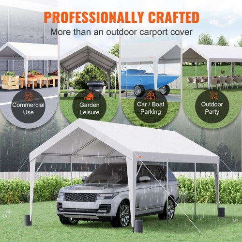 Carport, 10x20 ft Heavy Duty Car Canopy Garage Boat Shelter Party Tent with 8 Reinforced Poles and 4 Weight Bags
