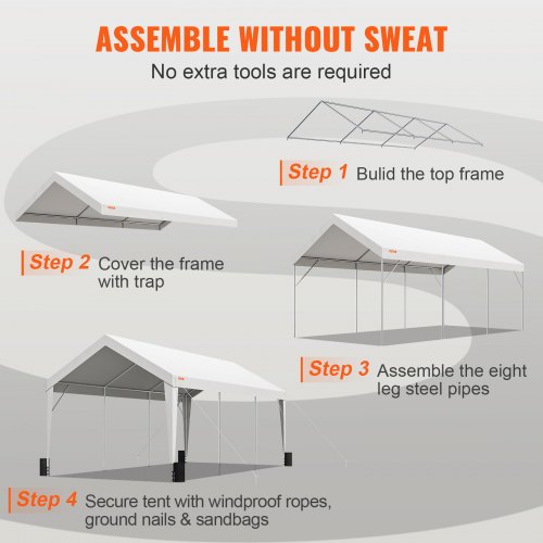 Carport, 10x20 ft Heavy Duty Car Canopy Garage Boat Shelter Party Tent with 8 Reinforced Poles and 4 Weight Bags