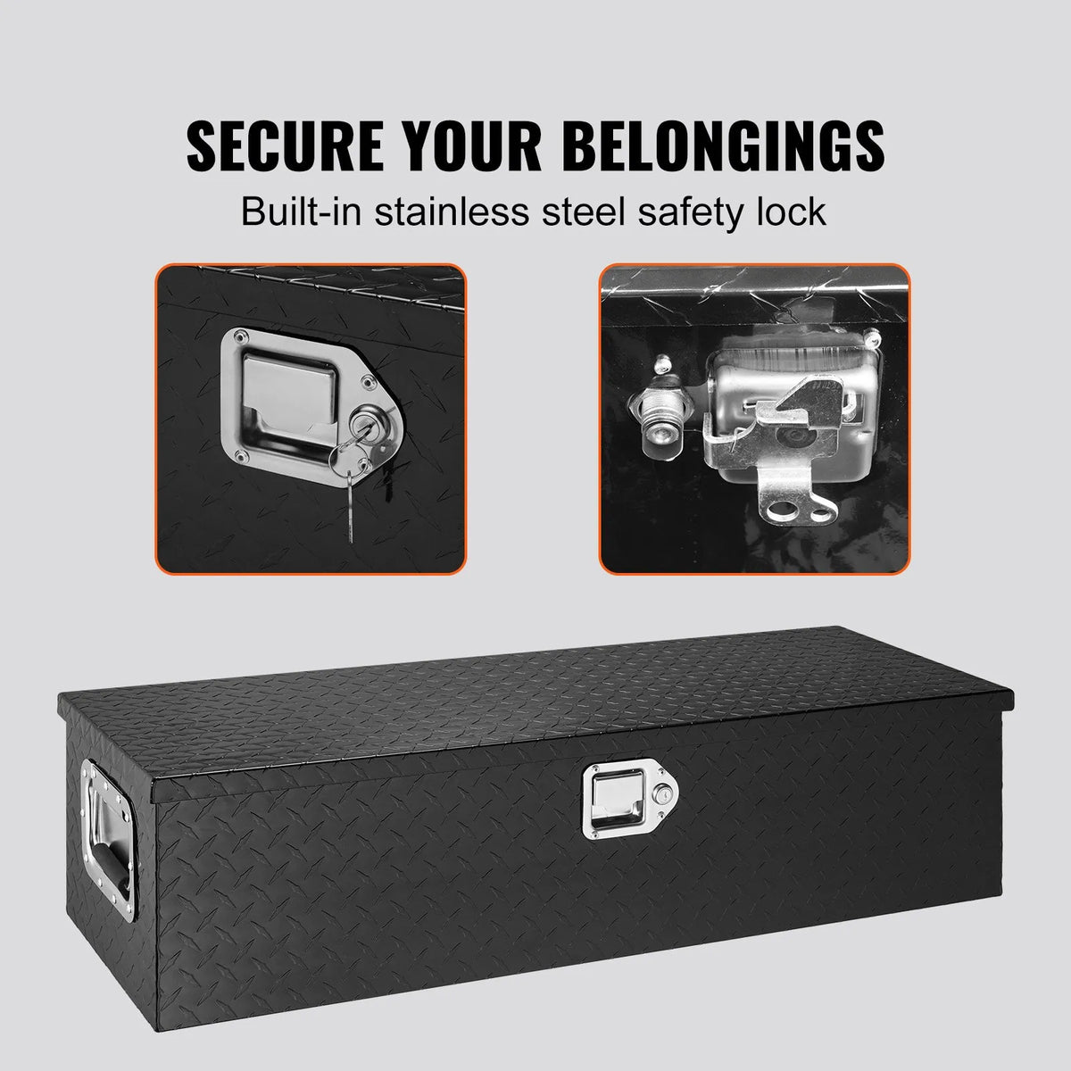 Heavy-Duty Aluminum Truck Bed Tool Box, Diamond Plate Toolbox with Side Handle and Lock Keys, Storage Chest Organizer for Pickup Truck, RV, and Trailer, 39 x 13 x 10 in