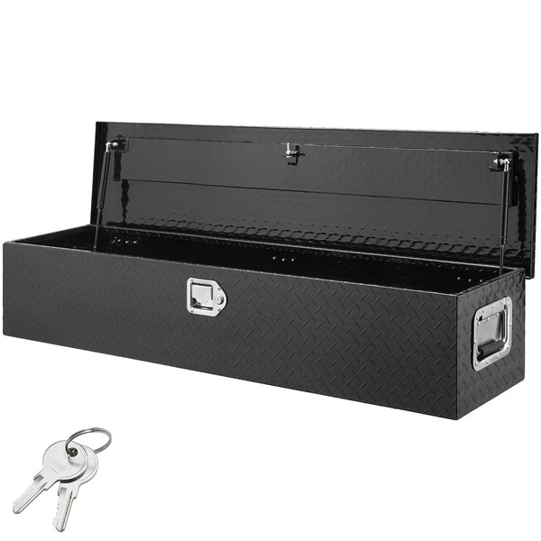 Heavy-Duty Aluminum Truck Bed Tool Box, Diamond Plate Toolbox with Side Handle and Lock Keys, Storage Chest Organizer for Pickup Truck, RV, and Trailer, 48 x 15 x 15 in