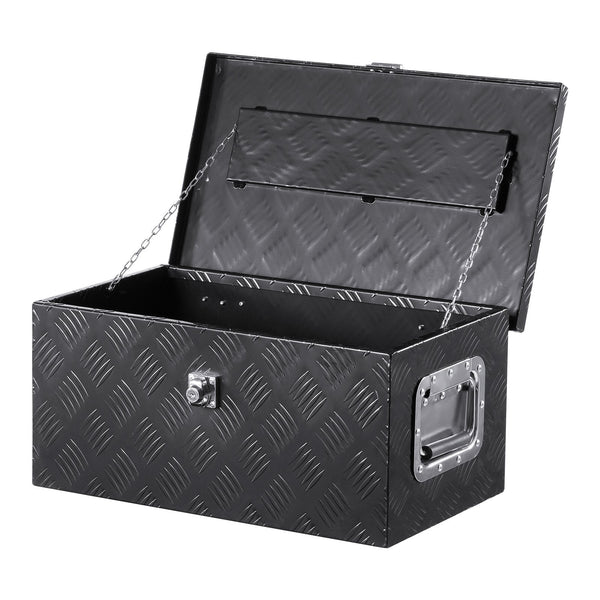 Heavy-Duty Aluminum Truck Bed Tool Box, Stripe Plated Toolbox with Side Handle, Dual Chain Lid and Lock Keys, Storage Chest Organizer for Trailer, Pickup Truck, RV, and Garage, 20 x 12 x 9.5 in