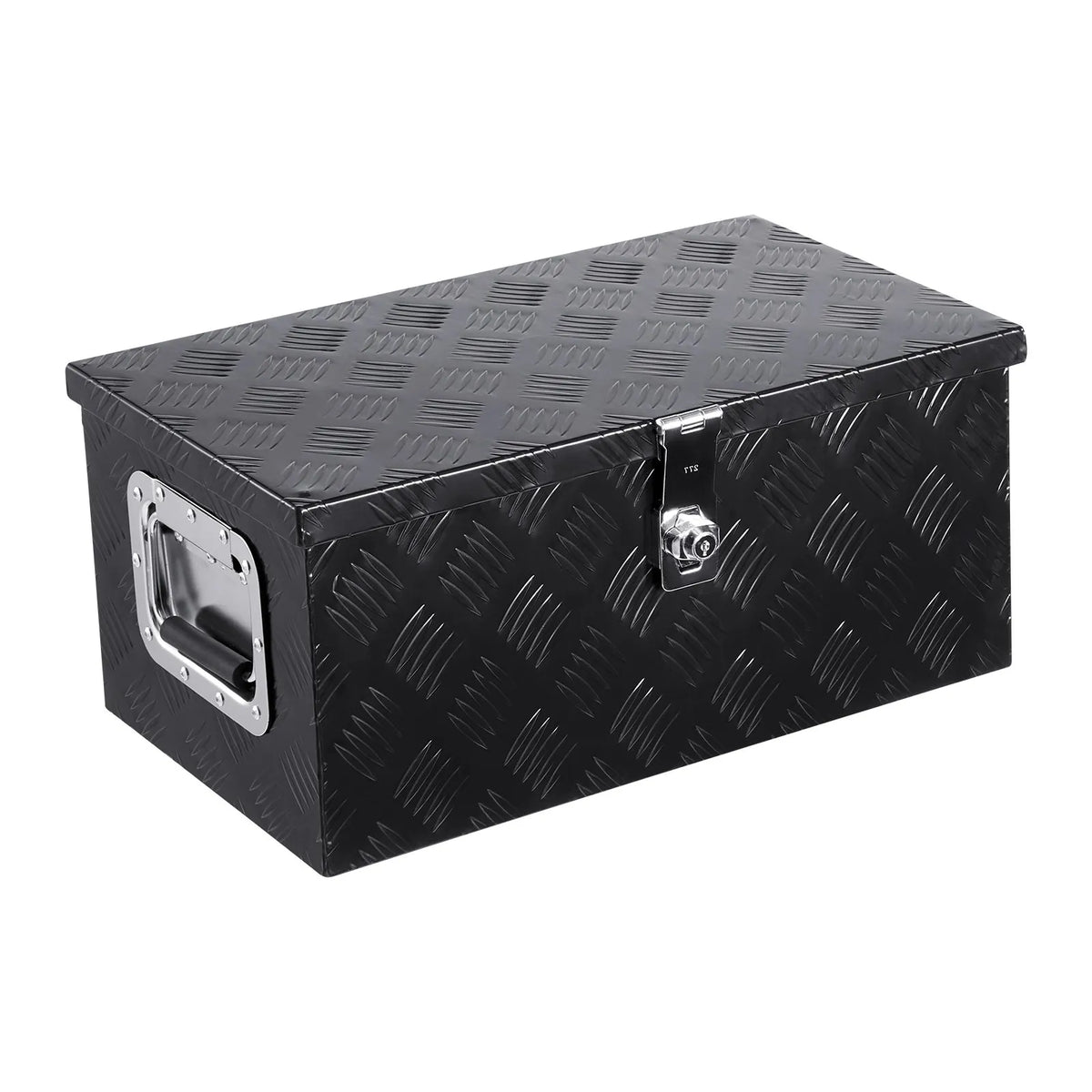 Heavy-Duty Aluminum Truck Bed Tool Box, Stripe Plated Toolbox with Side Handle, Dual Chain Lid and Lock Keys, Storage Chest Organizer for Trailer, Pickup Truck, RV, and Garage, 20 x 12 x 9.5 in