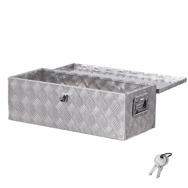 Heavy-Duty Aluminum Truck Bed Tool Box, Stripe Plated Toolbox with Side Handle and Lock Keys, Storage Chest Organizer for Trailer, Pickup Truck, RV, and Garage, 30 x 13 x 9.6 in
