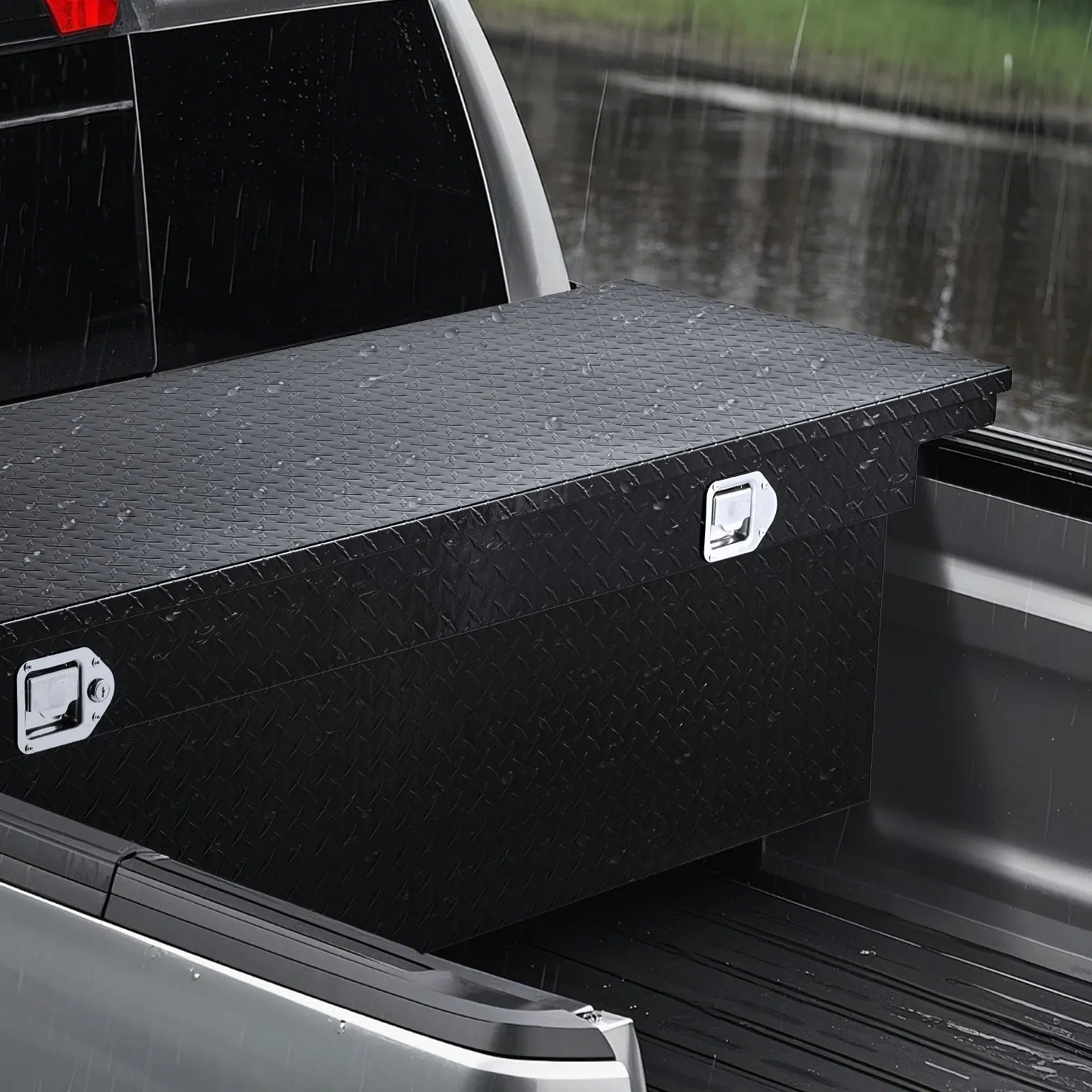 Crossover Truck Tool Box, 71 Inch Heavy-Duty Aluminum Toolbox with Diamond Plate Texture, Pickup Truck Bed RV Trailer Storage Organizer, Waterproof with Stainless Steel Lock, Keys & Side Handles