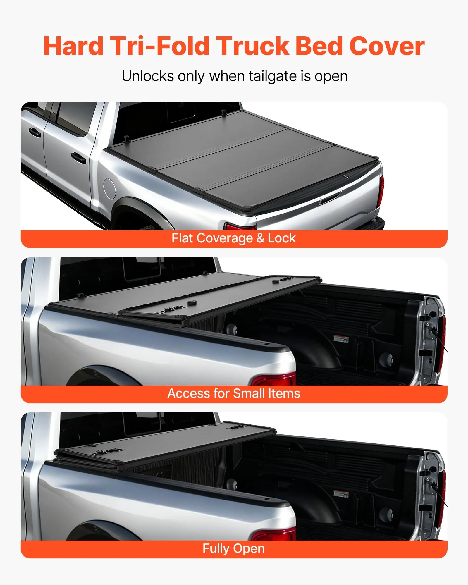 Hard Tri-Fold Truck Bed Tonneau Cover – Fits 2019-2026 Dodge Ram 1500 (Classic & New) & 2003-2026 2500/3500 | 6.4 ft Bed | No-Drill Waterproof Folding Bed Cover
